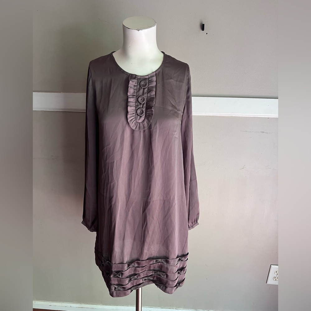 Mauve Long-Sleeve Ruffle Front Tunic